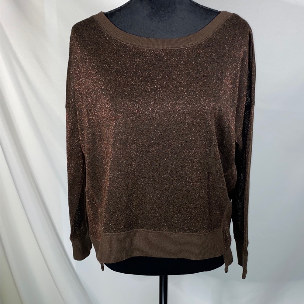 a.n.a A New Approach Brown Metallic Shimmer Sheer Top Medium NWT